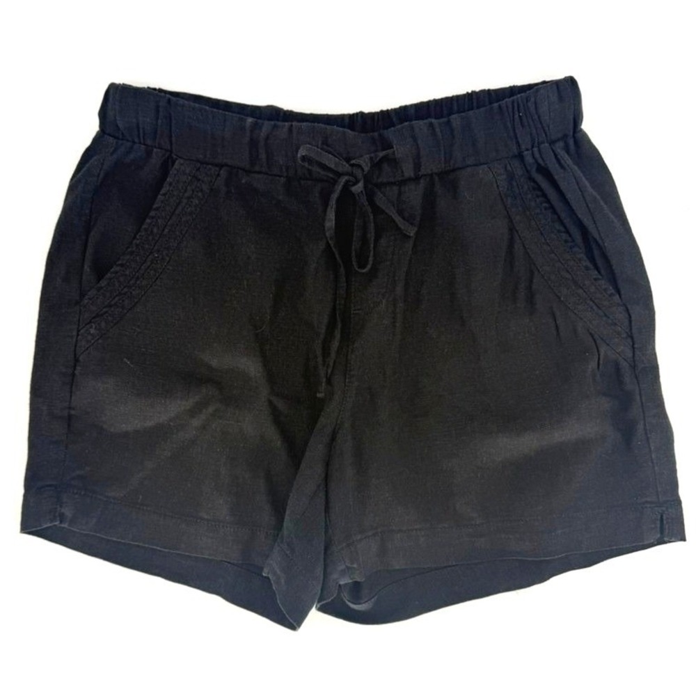 Briggs Womens‎ Black Linen Blend Drawstring Shorts Small Natural Fiber Lagenlook